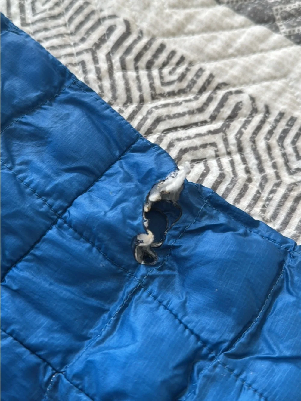 FLAW The North Face Thermoball Jacket Blue Quilted Packable *Burn Holes*